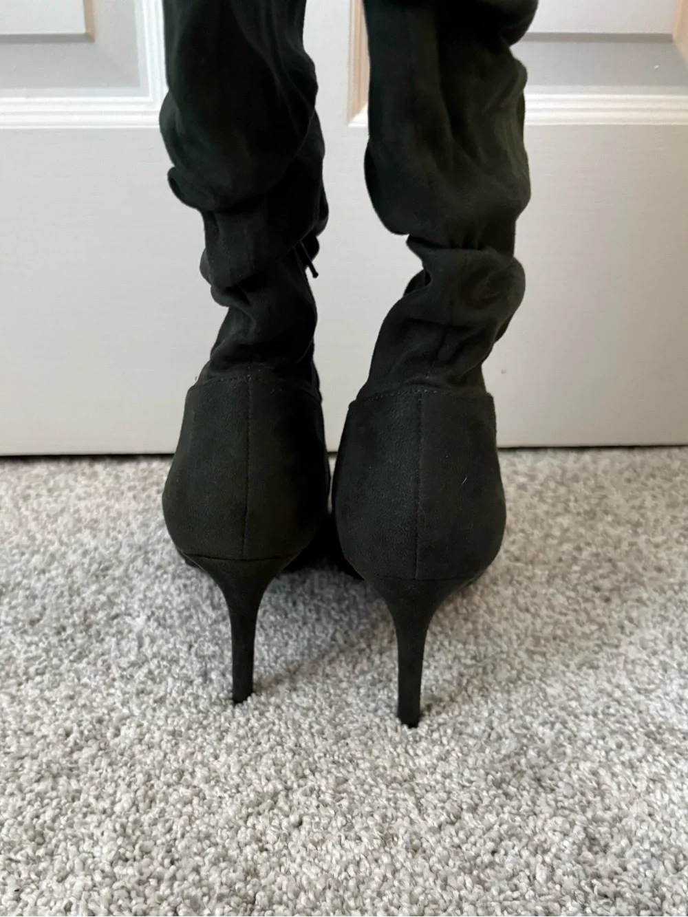 JustFab Dark Green Over-the-Knee Pointed-Toe Slouch Boots